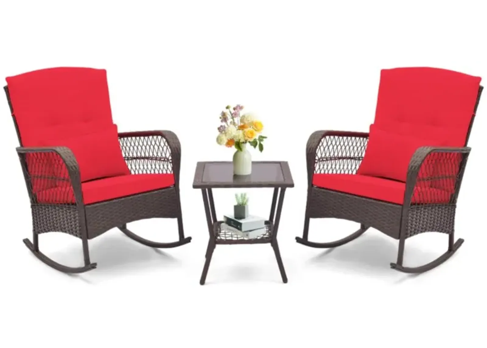 Hivvago 3 Pieces Rocking Bistro Set with 2-Tier Coffee Table