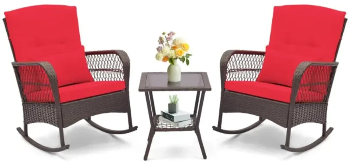 Hivvago 3 Pieces Rocking Bistro Set with 2-Tier Coffee Table