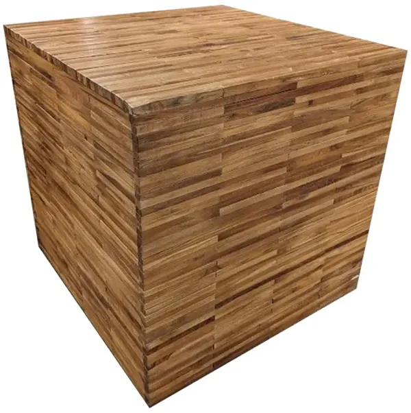 Benjara Rux 24 Inch End Table, Tile Sides, Smooth Square Top, Brown Wood