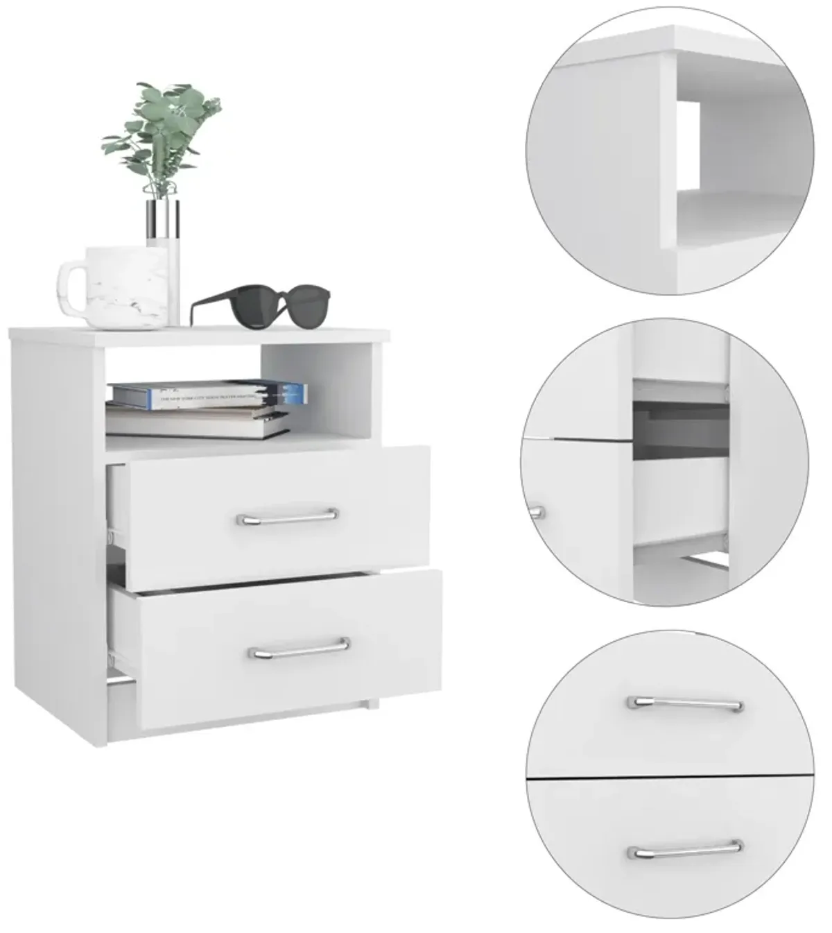 Homezia Modern and Stylish White Particle Bedroom Nightstand