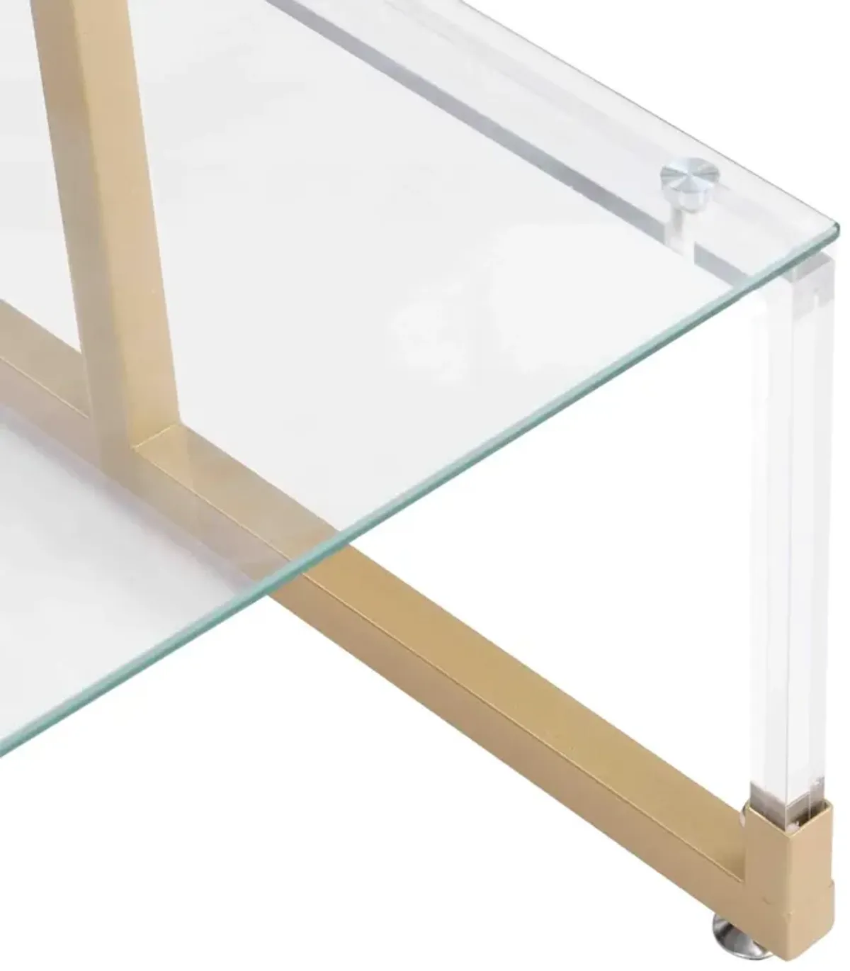 Hivvago 2Tier Acrylic Glass End Table with Golden Side for Living Room