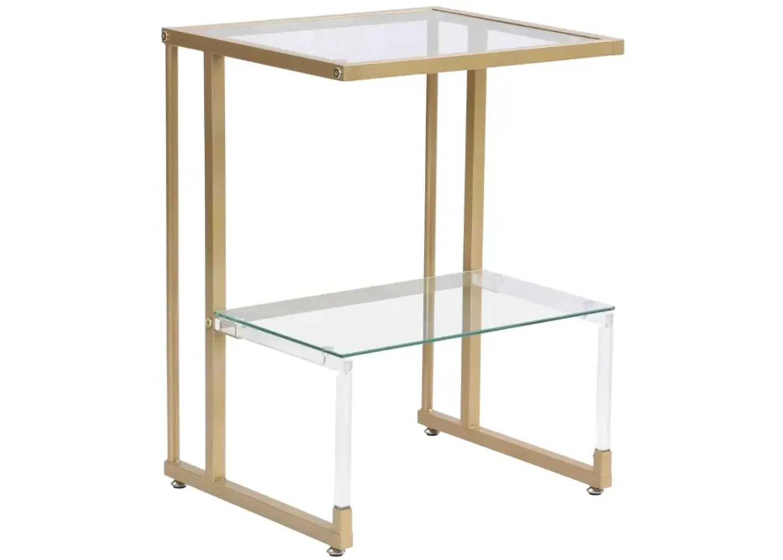 Hivvago 2Tier Acrylic Glass End Table with Golden Side for Living Room