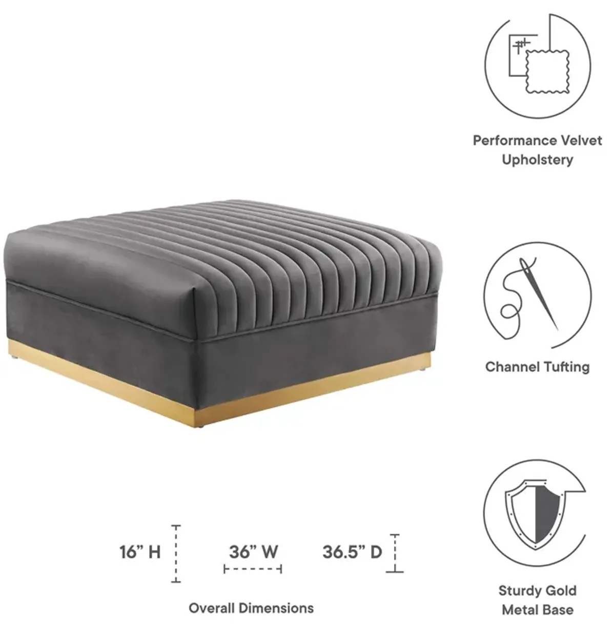 Sanguine Channel Tufted Performance Velvet Modular Sectional Sofa Ottoman