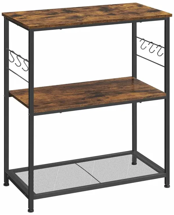 Chiha 35 Inch Kitchen Island, 3 Shelves, Slatted Design, Black, Brown - Benzara
