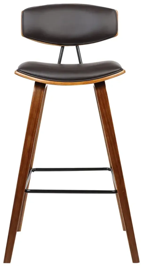 Wooden Frame Leatherette Barstool with Flared Legs, Brown - Benzara