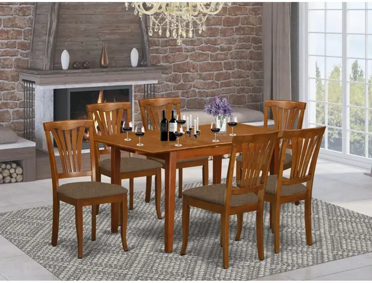 East West Furniture PSAV7-SBR-C 7 Pc dinette set for small spaces - Table with Leaf and 6 Dining Chairs