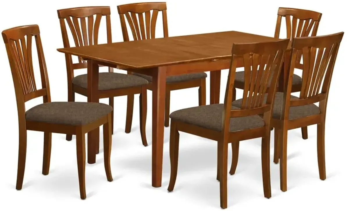 East West Furniture PSAV7-SBR-C 7 Pc dinette set for small spaces - Table with Leaf and 6 Dining Chairs