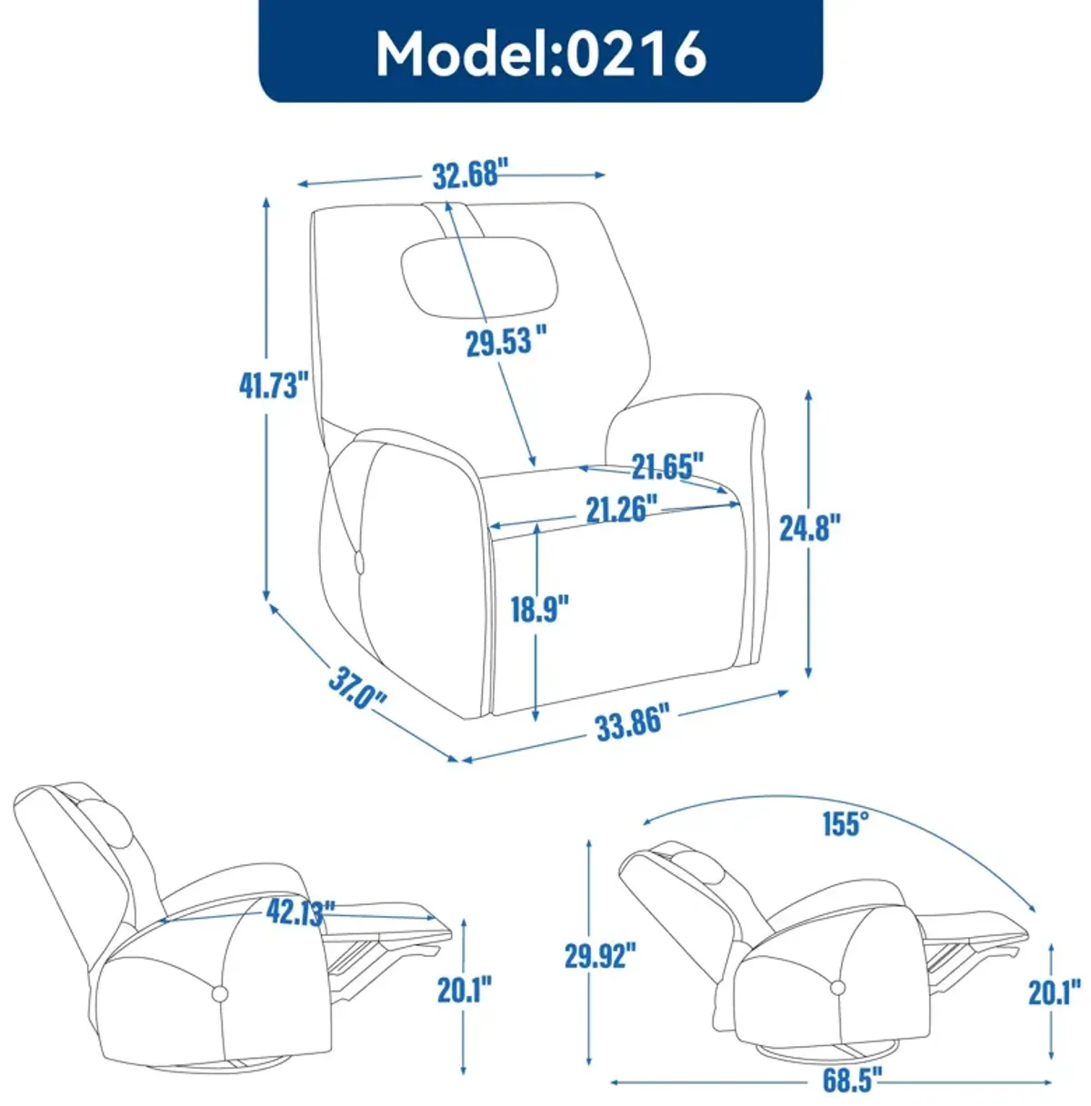 Mondawe Swivel and Rocker Power Recliner Chair with Lumbar and Neck Support Pillow, Heavy Duty Motion Mechanism with USB and Type-C Ports