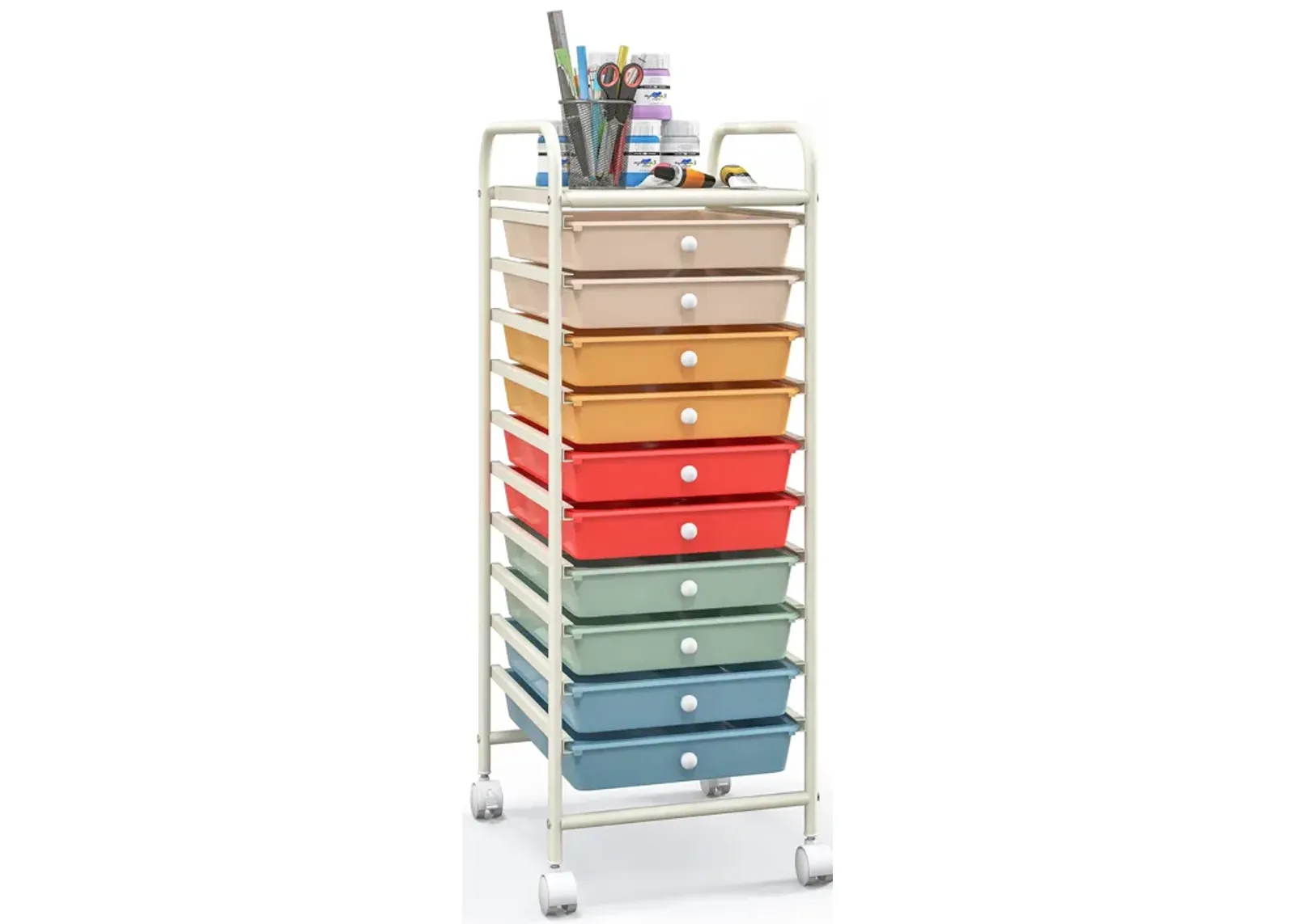 10 Drawer Rolling Storage Cart Organizer with 4 Universal Casters