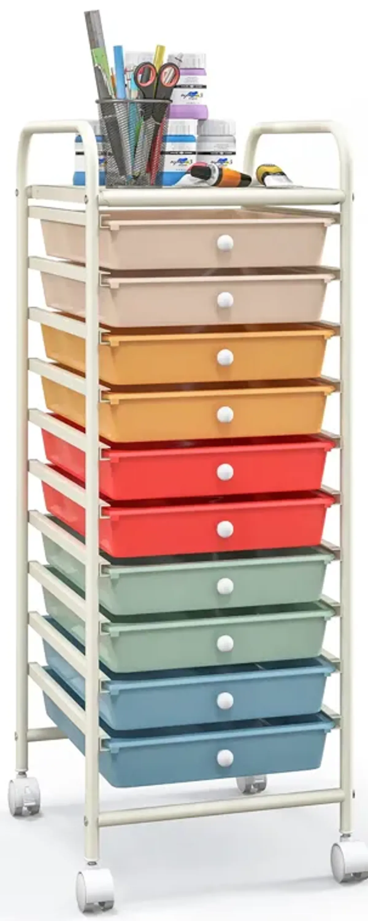 10 Drawer Rolling Storage Cart Organizer with 4 Universal Casters