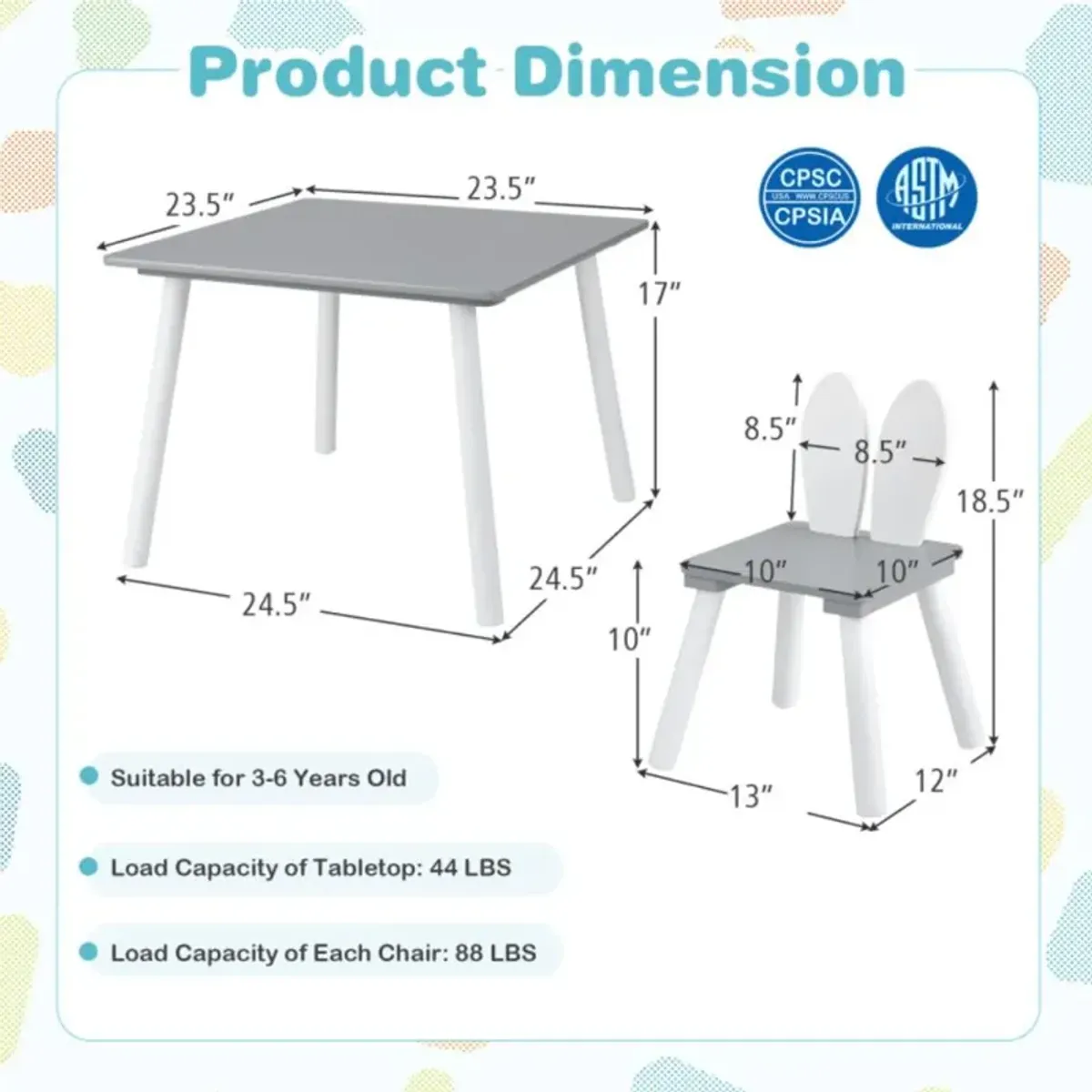 Hivvago 3 Pieces Kids Table and Chairs Set for Arts Crafts Snack Time