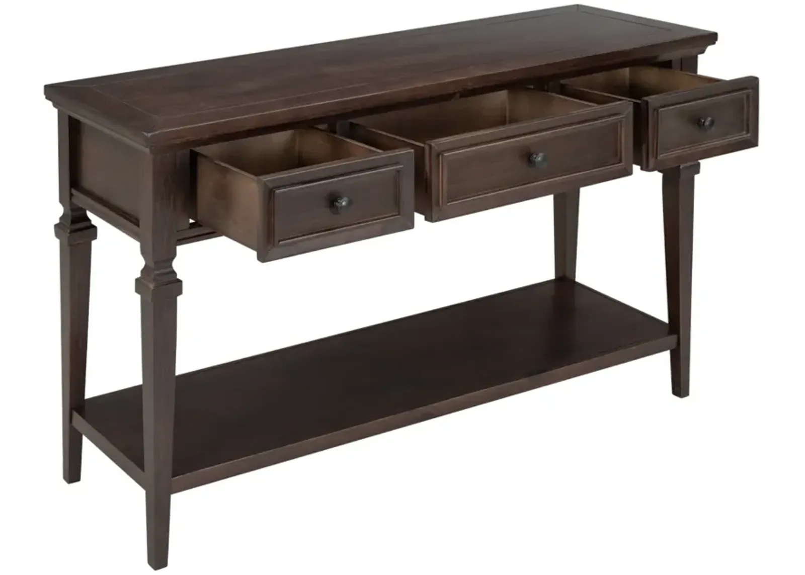 Classic Retro Style Console Table With Three Top Drawers And Open Style Bottom Shelf