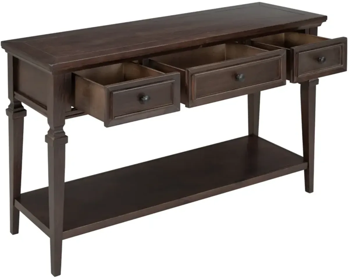 Classic Retro Style Console Table With Three Top Drawers And Open Style Bottom Shelf