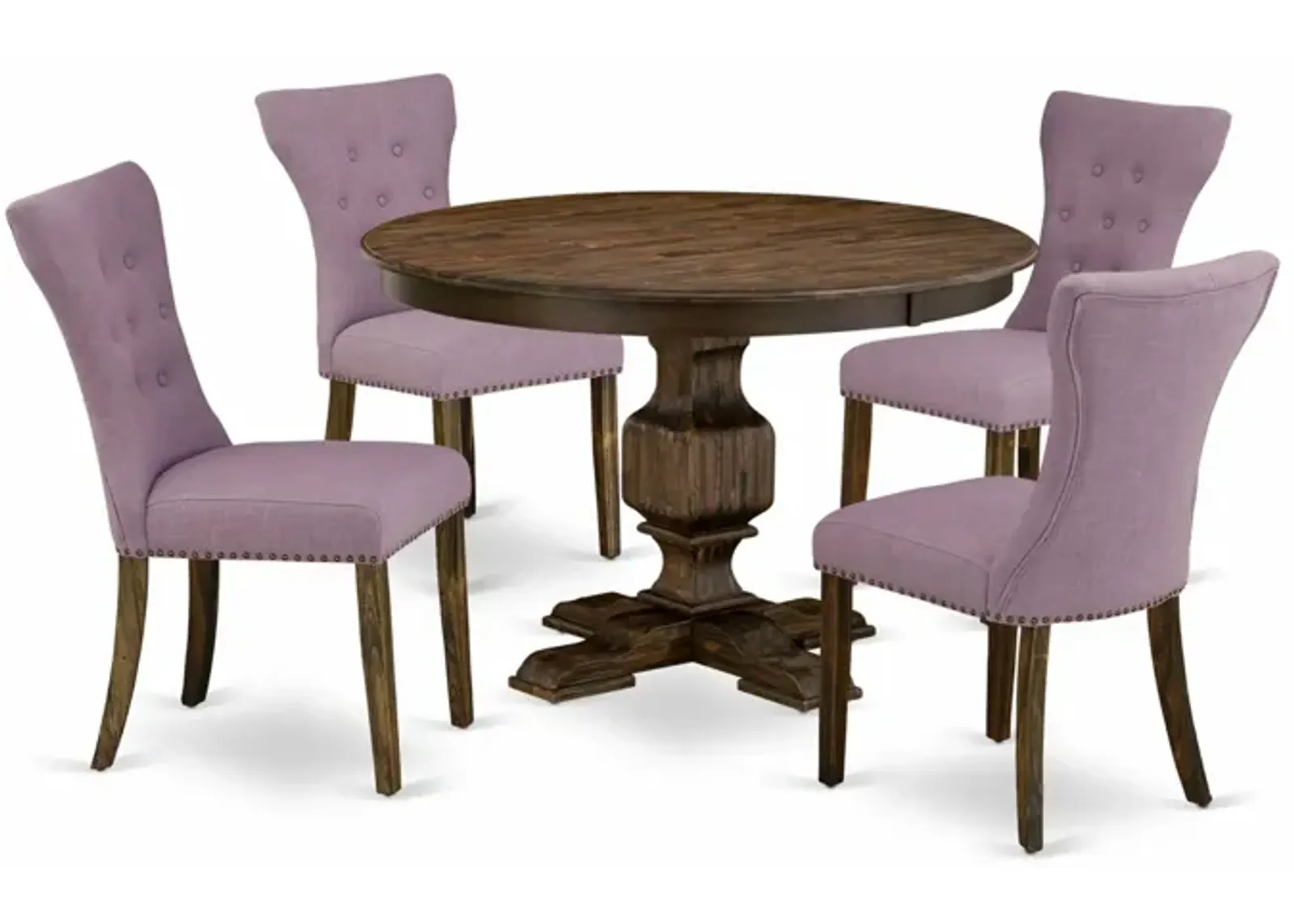 East West Furniture F3GA5-740 5Pc Kitchen Set - Round Table and 4 Parson Chairs - Distressed Jacobean Color