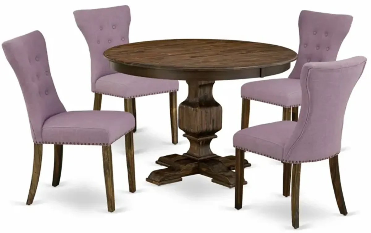 East West Furniture F3GA5-740 5Pc Kitchen Set - Round Table and 4 Parson Chairs - Distressed Jacobean Color