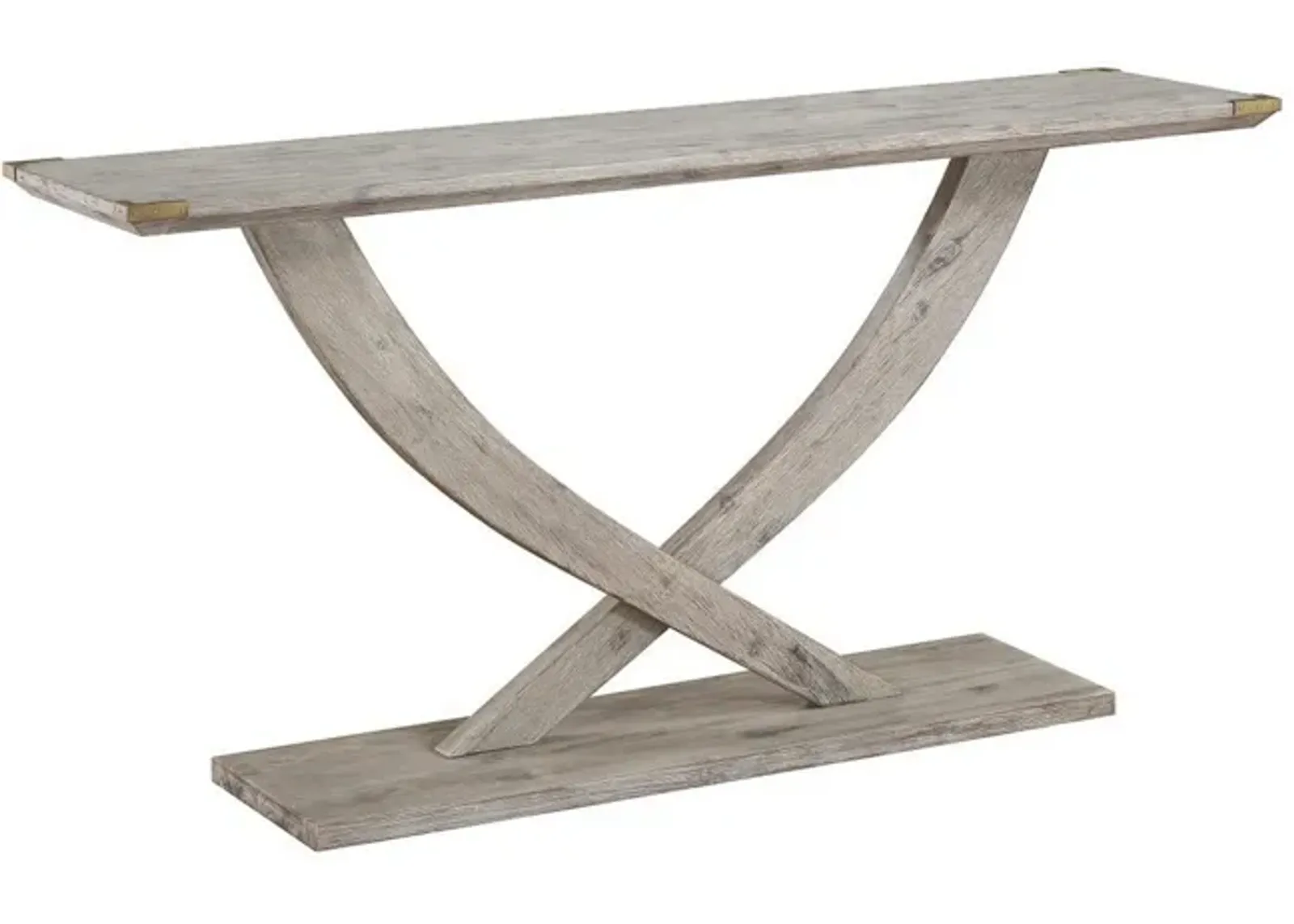 Kit 57 Inch Acacia Wood Console Table, Cross Legs, Gray-Benzara