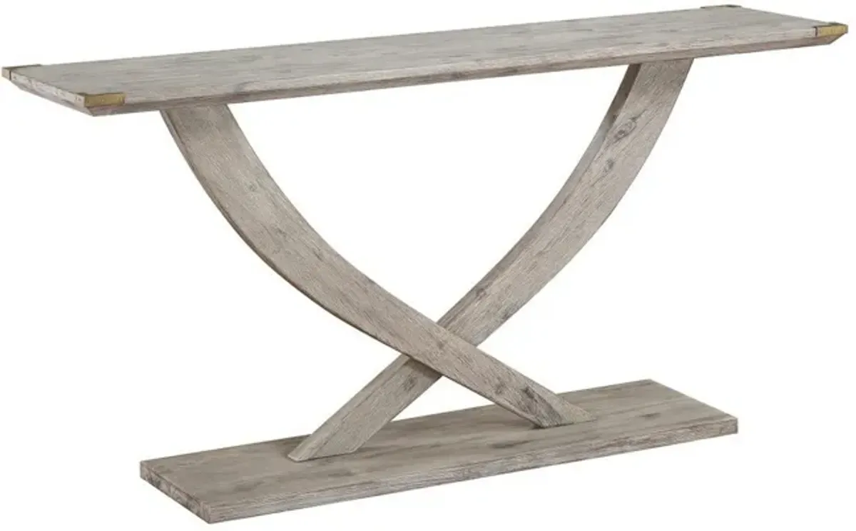 Kit 57 Inch Acacia Wood Console Table, Cross Legs, Gray-Benzara