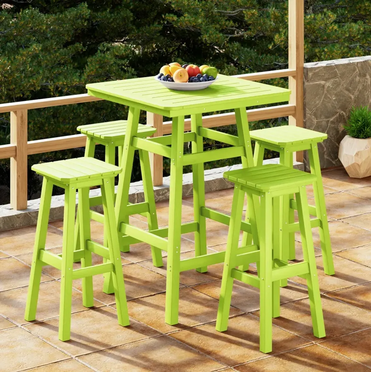 WestinTrends 5-Piece HDPE Outdoor Patio Dining Bar Bistro Table Set with Bar Stools