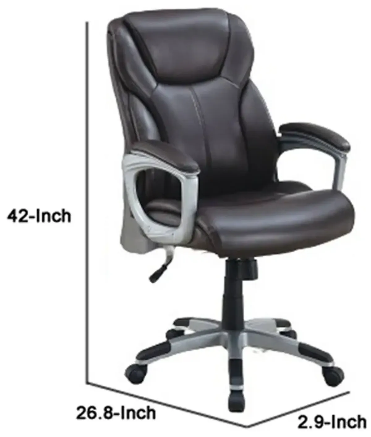 Office Chair with Adjustable Height and Casters, Brown and Silver-Benzara