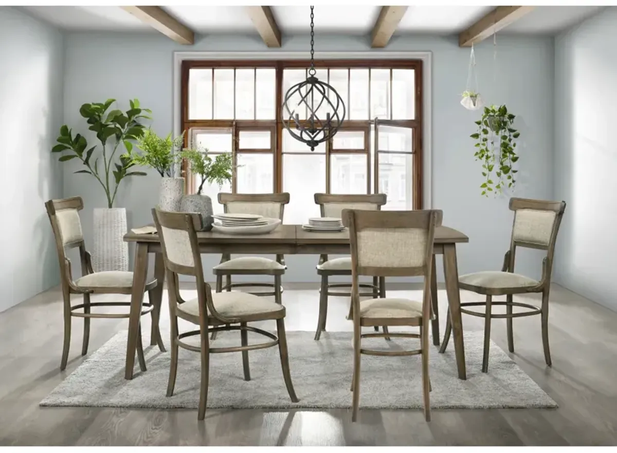 Bistro Vintage Walnut 7 Piece 72" Dining Table Set With Off White Fabric Dining Chairs