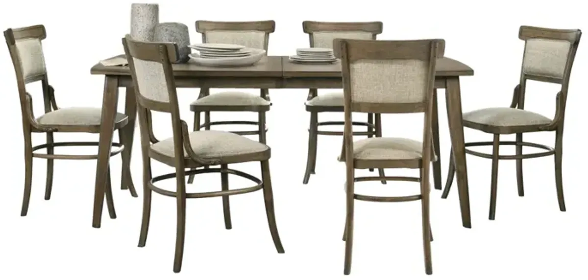 Bistro Vintage Walnut 7 Piece 72" Dining Table Set With Off White Fabric Dining Chairs