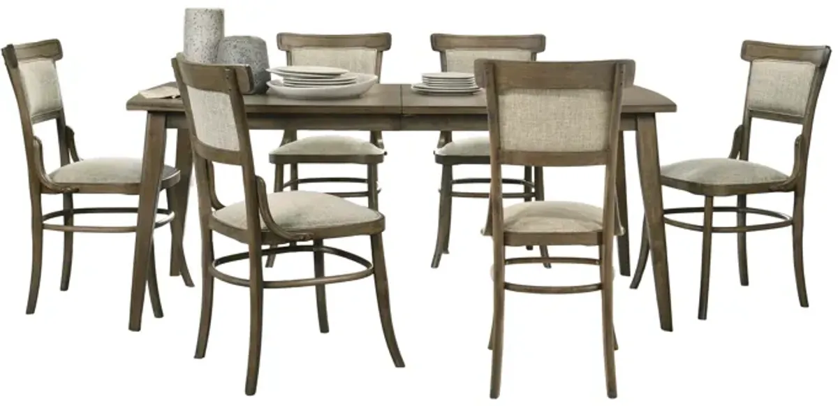 Bistro Vintage Walnut 7 Piece 72" Dining Table Set With Off White Fabric Dining Chairs