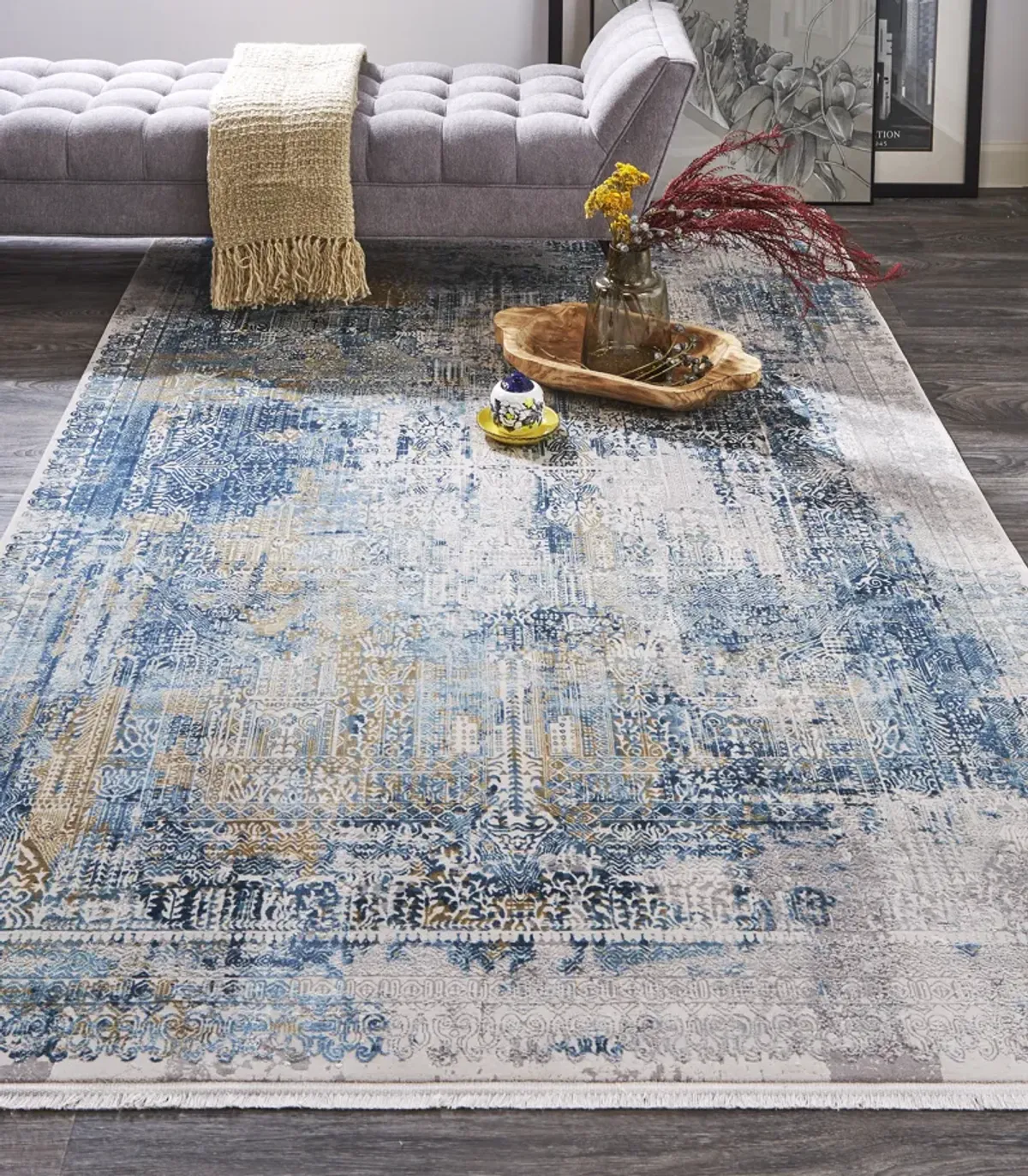 Cadiz 3890F Blue/Gray/Gold 2'2" x 3'2" Rug