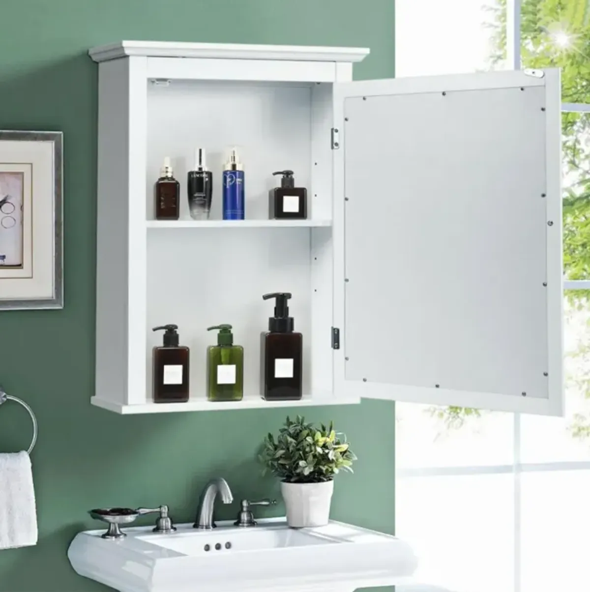 Hivvago Wall Mount Bathroom Cabinet with One Mirror Single Door Adjustable Shelves Retro Handle