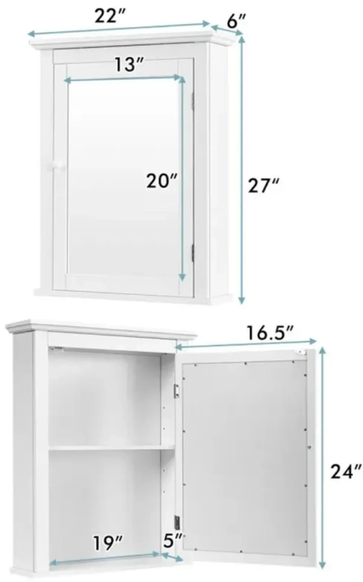 Hivvago Wall Mount Bathroom Cabinet with One Mirror Single Door Adjustable Shelves Retro Handle