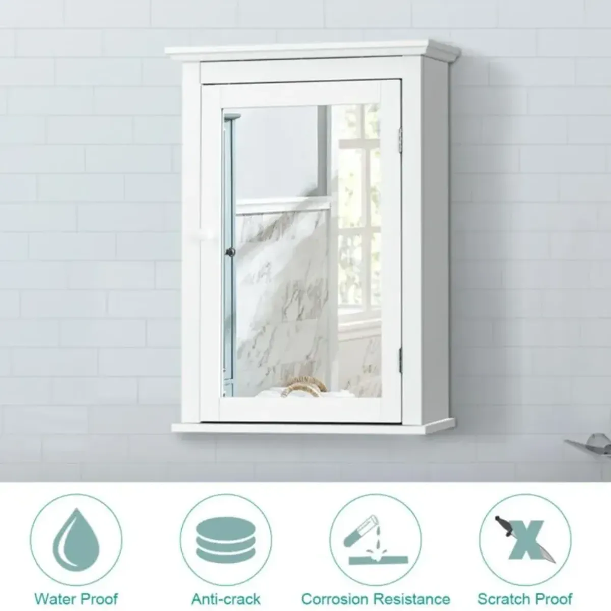 Hivvago Wall Mount Bathroom Cabinet with One Mirror Single Door Adjustable Shelves Retro Handle