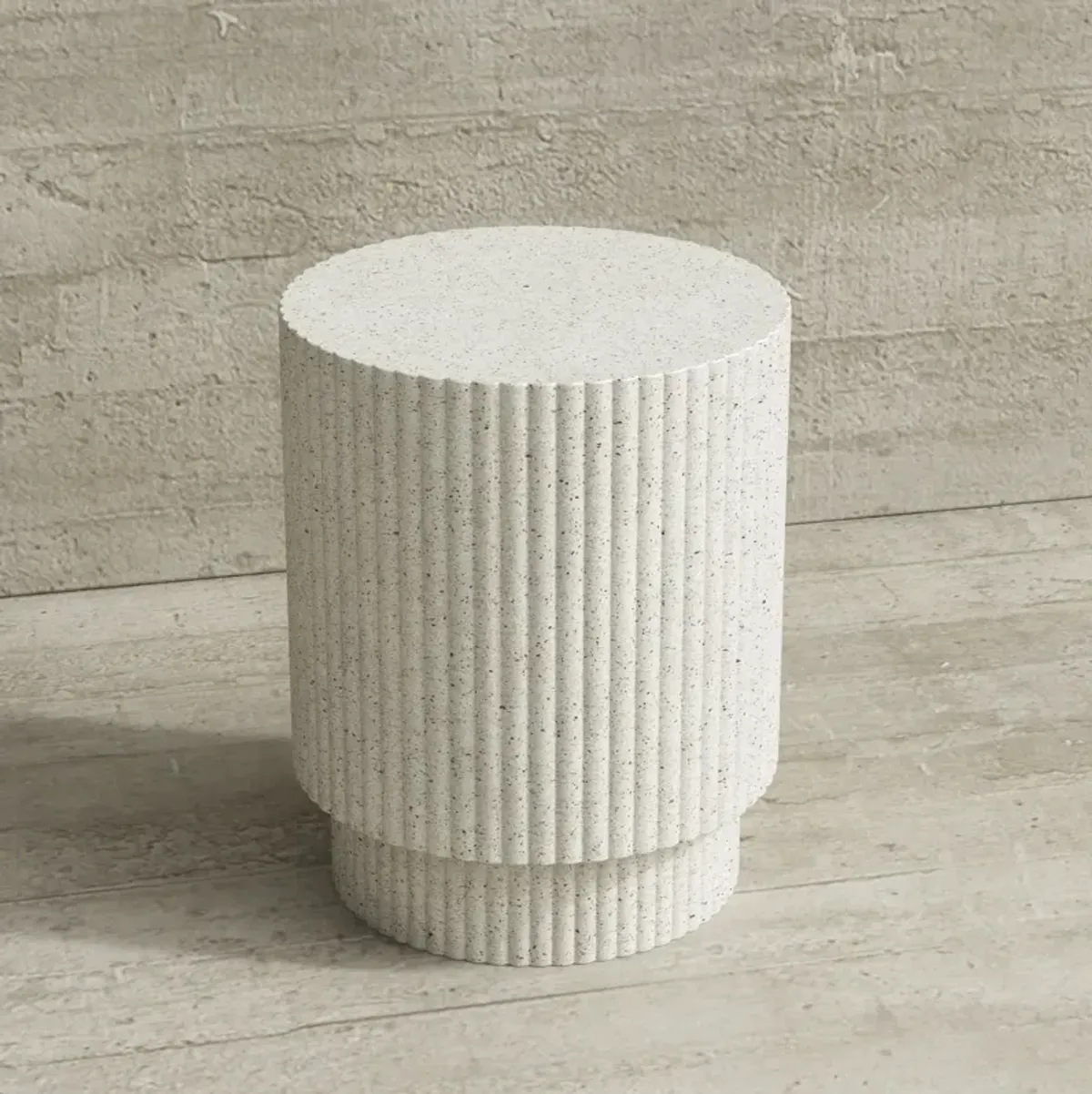 16" SHEILA OUTDOOR & INDOOR SIDE TABLE - STONED WHITE