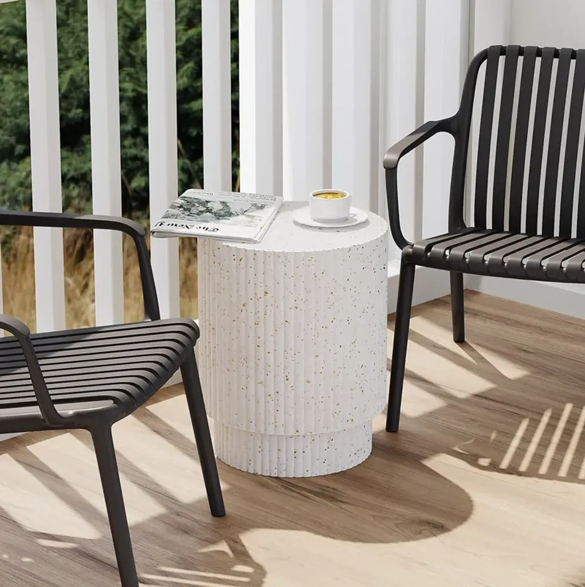 16" SHEILA OUTDOOR & INDOOR SIDE TABLE - STONED WHITE