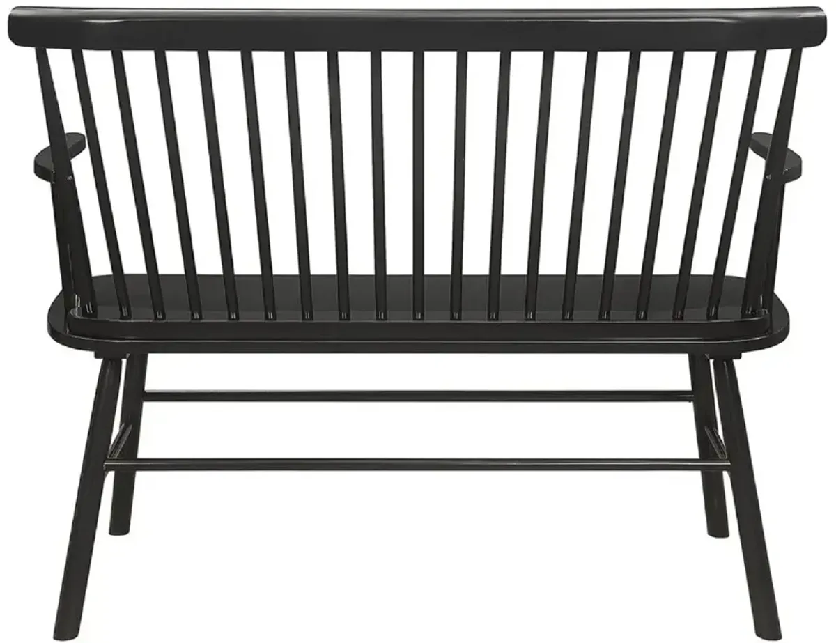 Transitional Style Curved Design Spindle Back Bench with Splayed Legs,Black-Benzara