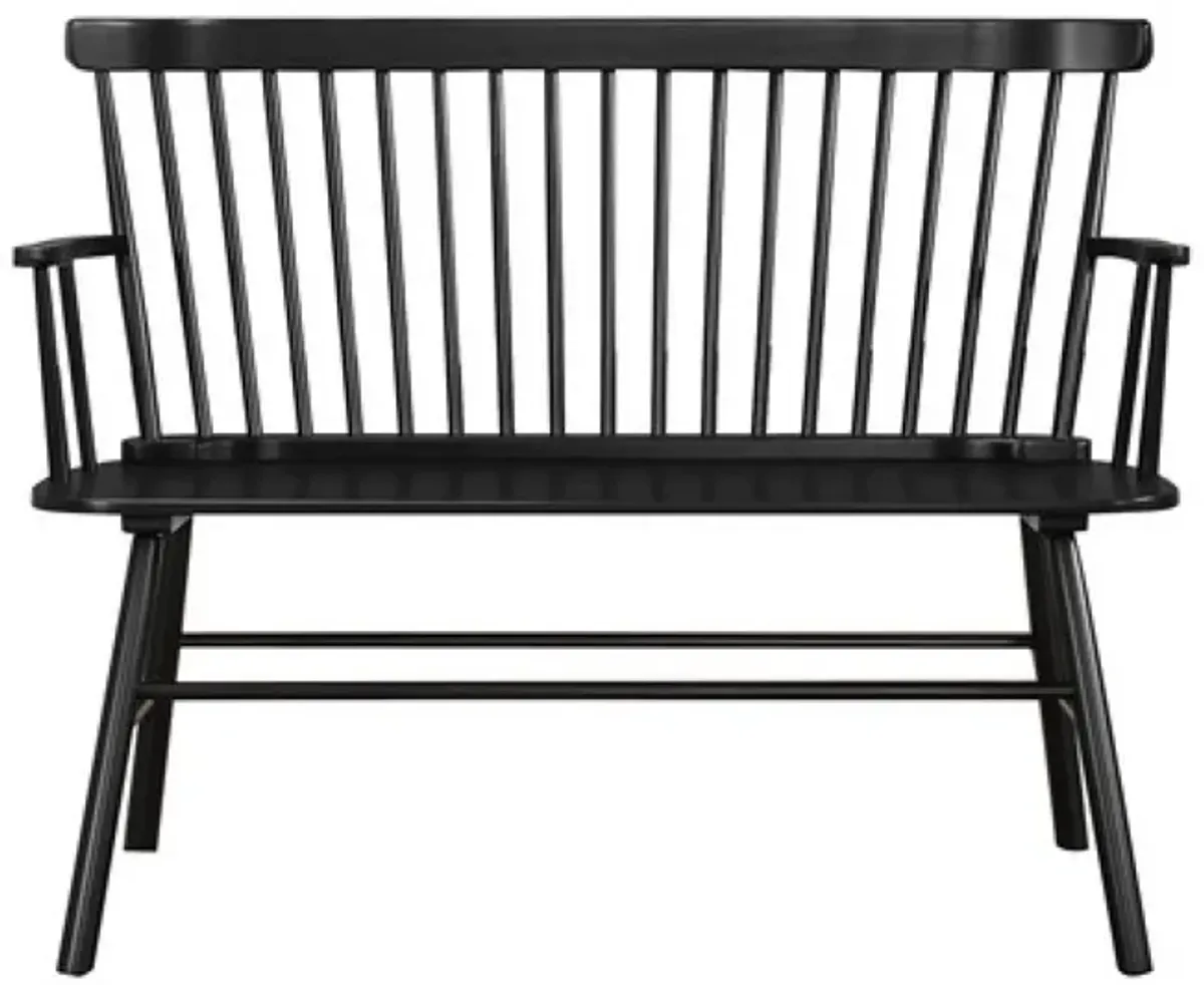 Transitional Style Curved Design Spindle Back Bench with Splayed Legs,Black-Benzara