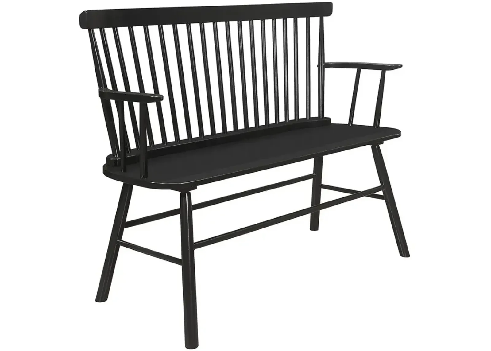 Transitional Style Curved Design Spindle Back Bench with Splayed Legs,Black-Benzara