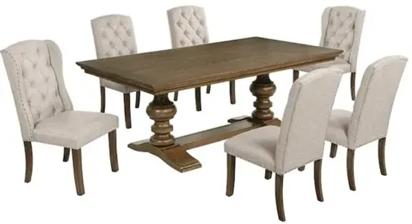 Best Quality Furniture Traditional Dinging Set With 6 Beige Side Chairs And One 72 Wood Dining Table