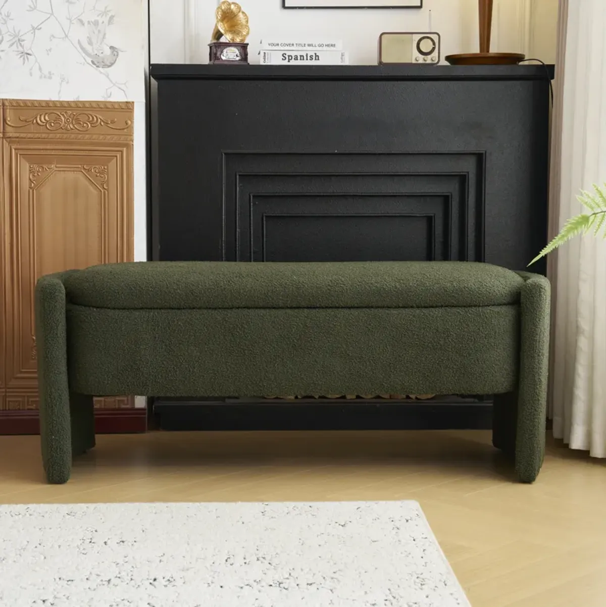 Merax Elegant Boucle Fabric Storage Ottoman Bench