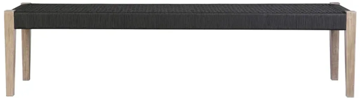 Nif 71 Inch Rectangular Dining Bench, Rope Woven Top, Tapered Legs, Black-Benzara