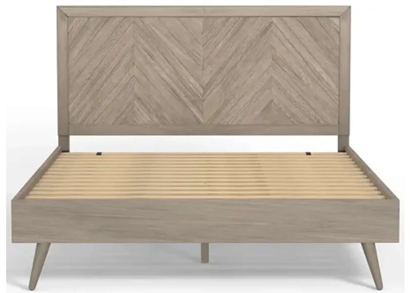 Wooden Chevron Bed with Headboard