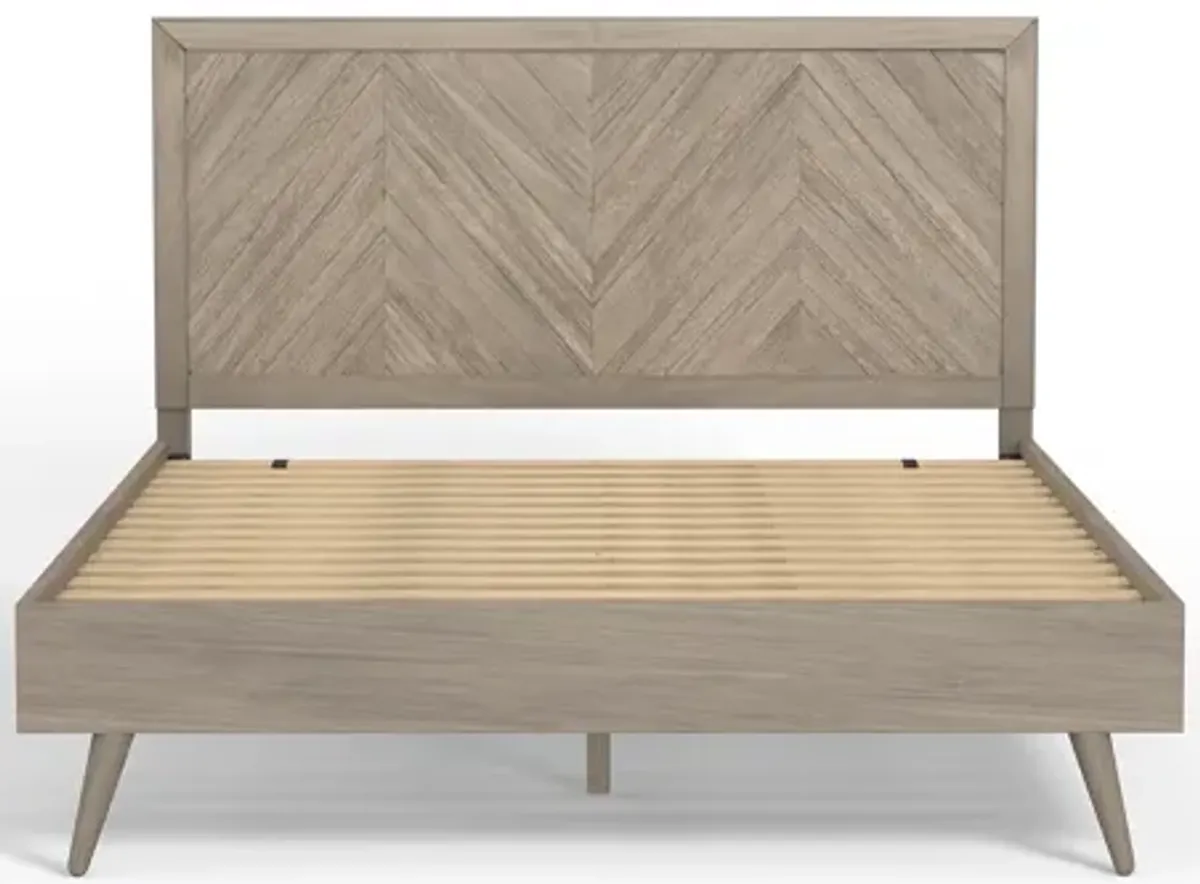 Wooden Chevron Bed with Headboard