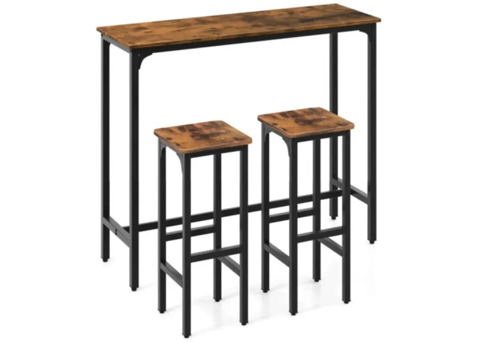 Hivvago 3 Pieces Industrial Bar Table and Chairs Set with Metal Frame