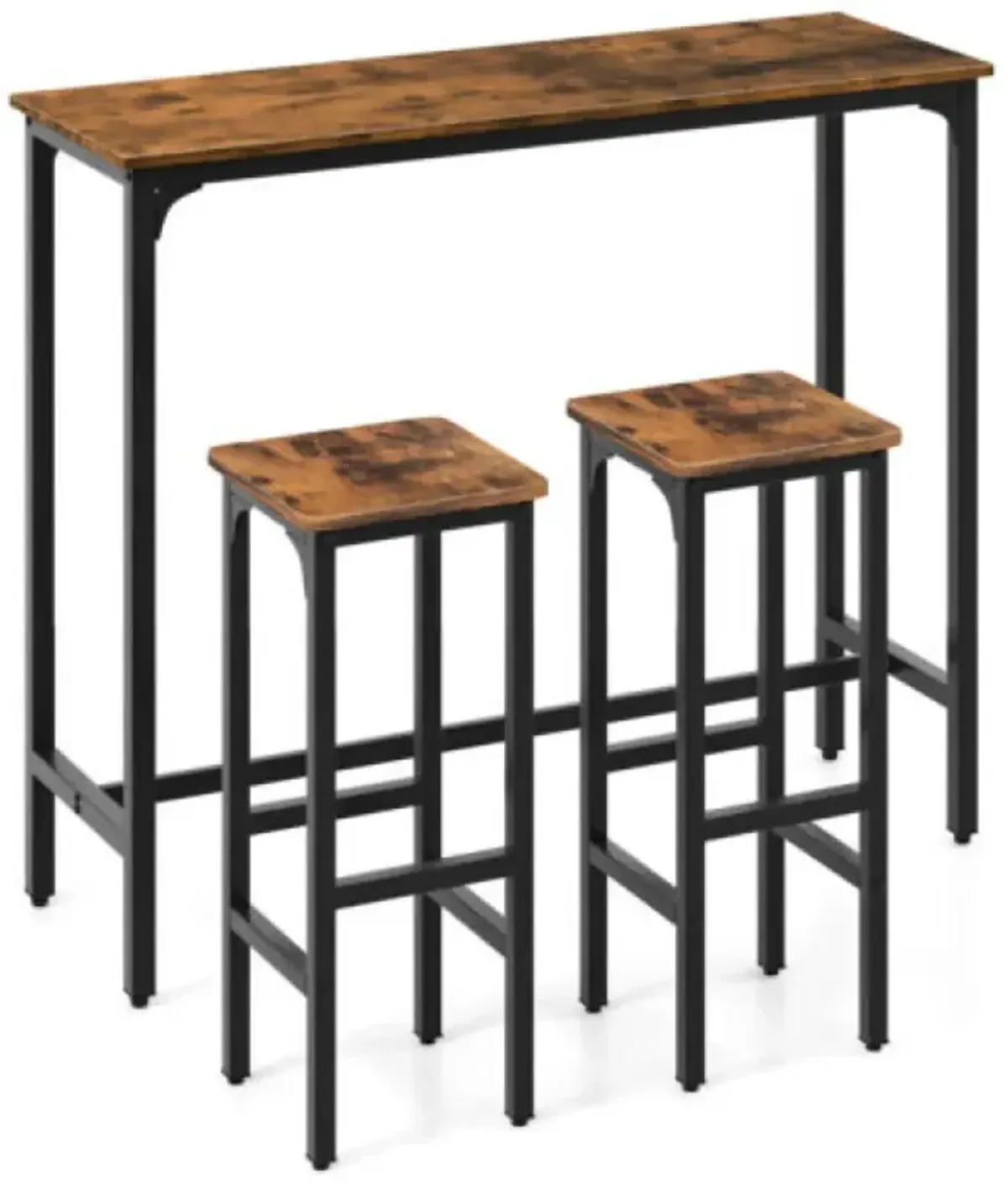 Hivvago 3 Pieces Industrial Bar Table and Chairs Set with Metal Frame