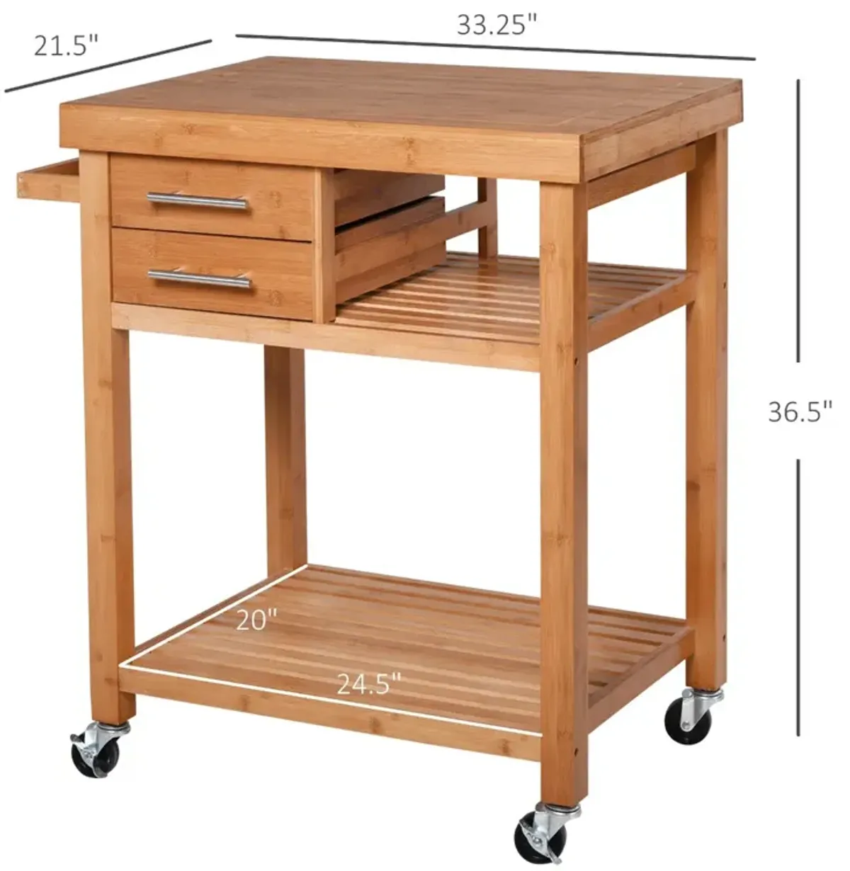 Bamboo Kitchen Organizer: Utility Cart with Drawers and Shelves