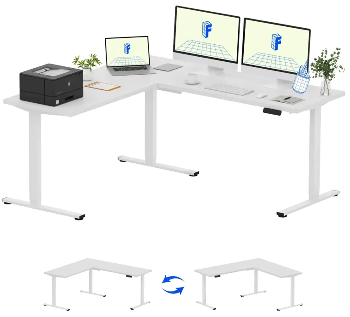 FLEXISPOT L Shaped Standing Desk, 71 x 63 Inch Electric Height Adjustable Corner Desk, Sit Stand Computer Workstation, Preset Co