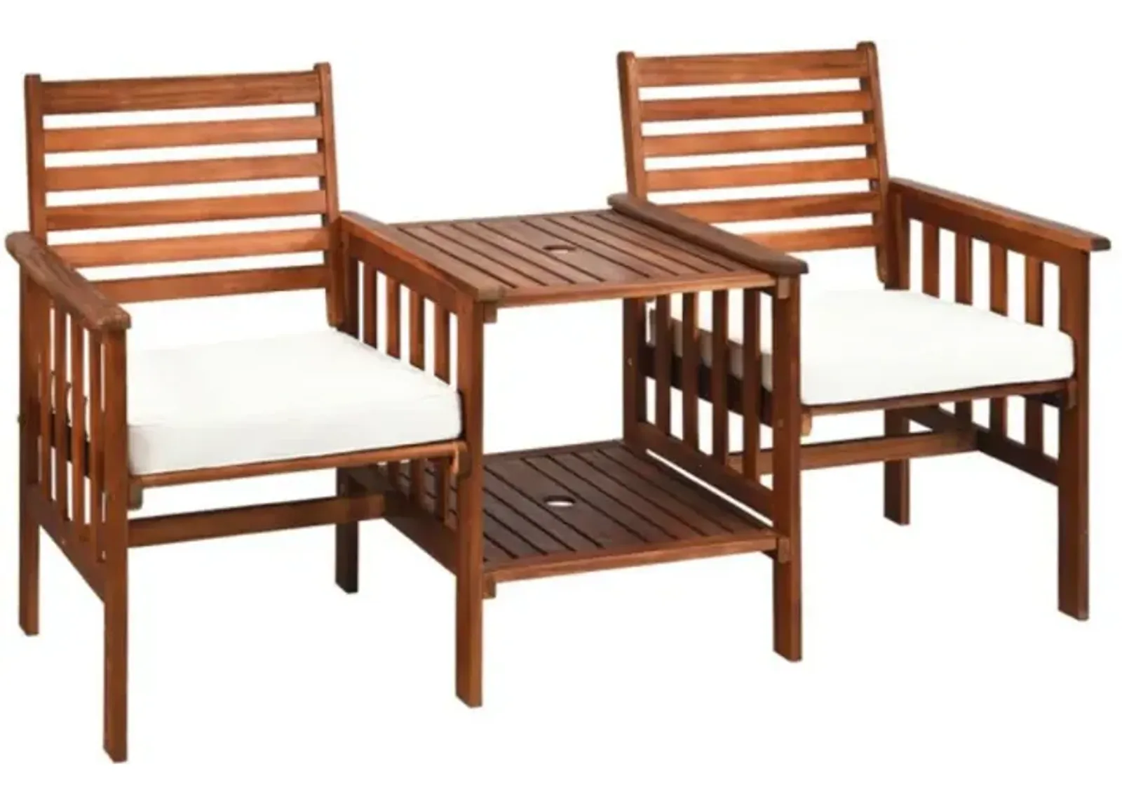 Hivvago 3 Pieces Outdoor Patio Table Chairs Set Acacia Wood Loveseat