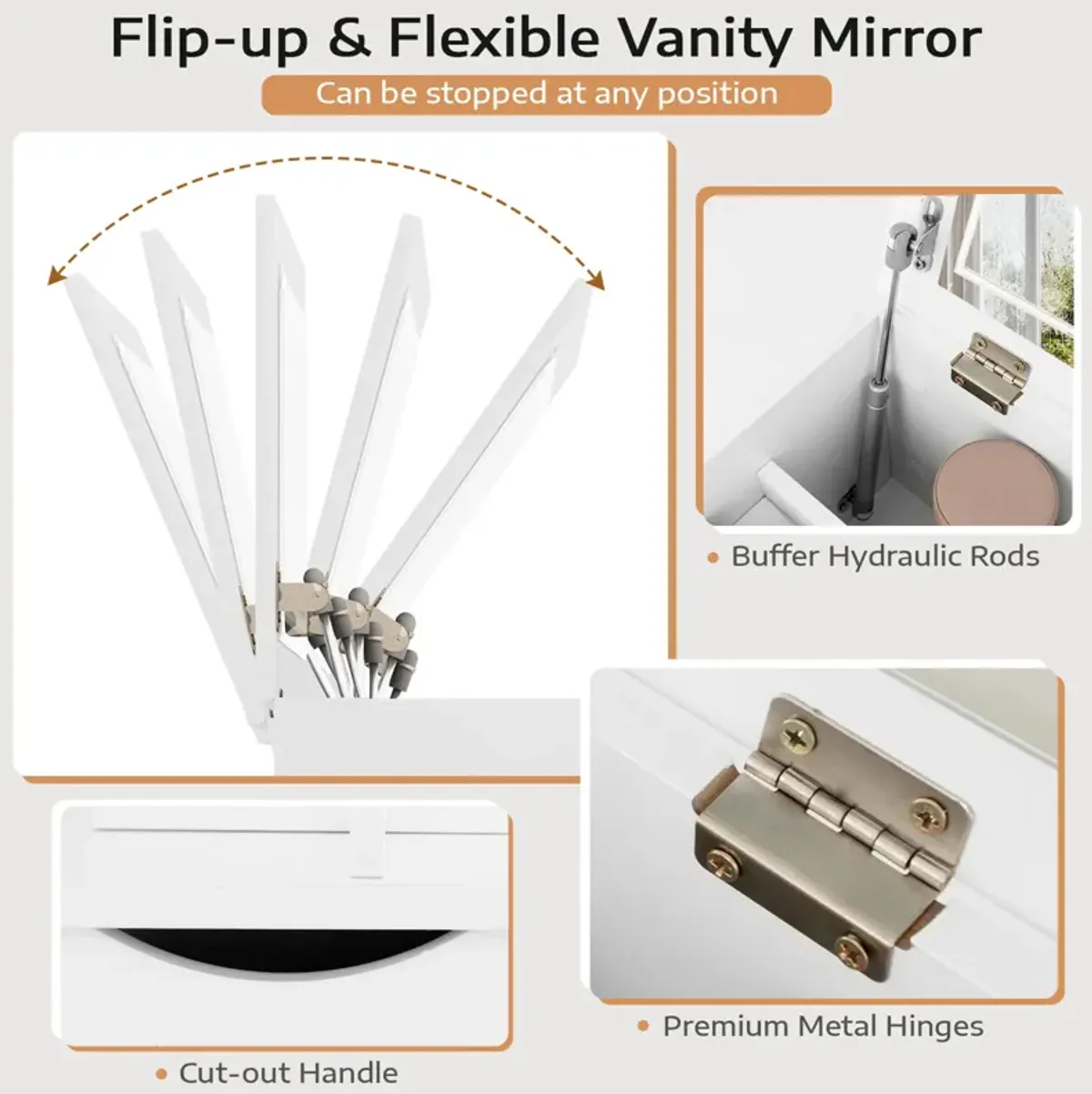 3-in-1 Vanity Set with Cushioned Stool and Flip-up Mirror