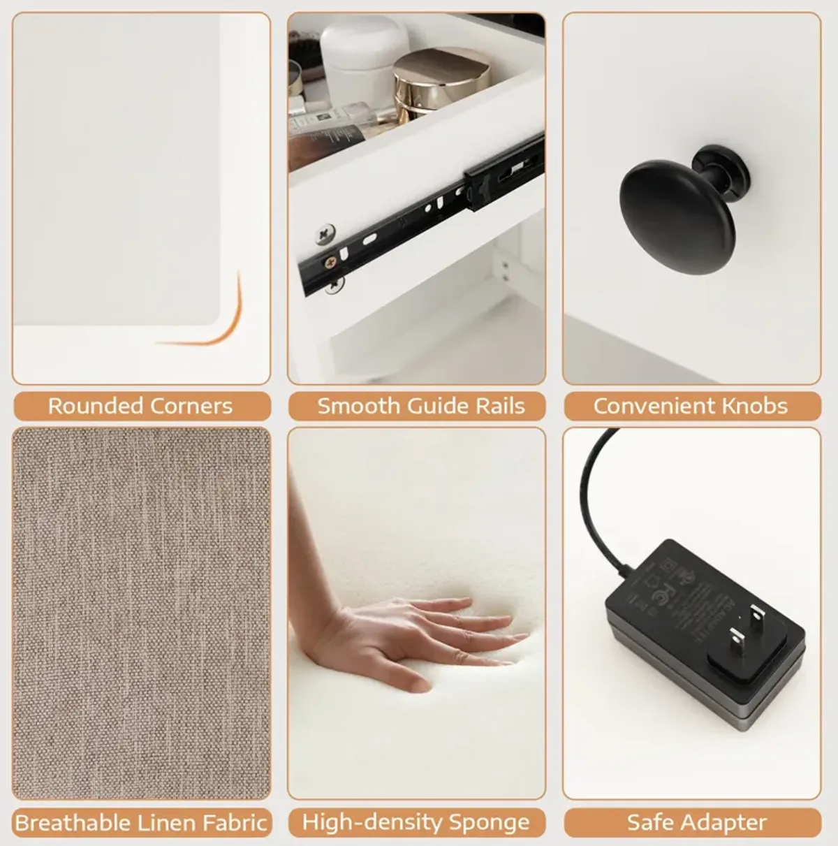 3-in-1 Vanity Set with Cushioned Stool and Flip-up Mirror