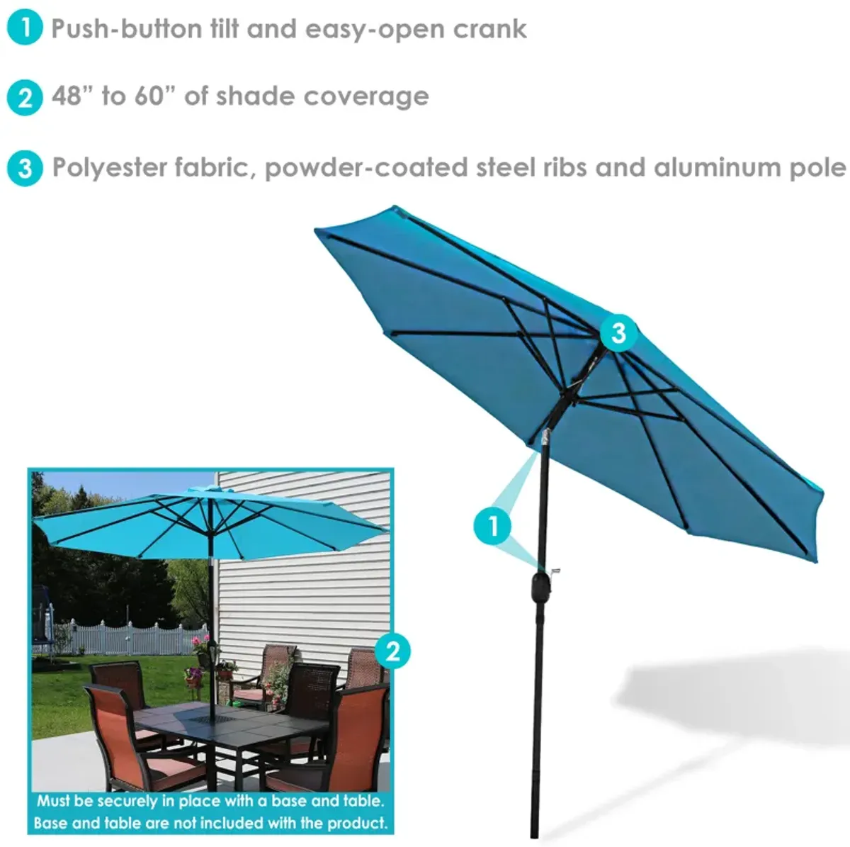 Sunnydaze 9 ft Aluminum Patio Umbrella with Tilt and Crank