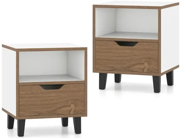 2 Piece Nightstand Set with Storage Drawer and Lower Shelf for Bedroom Essentials