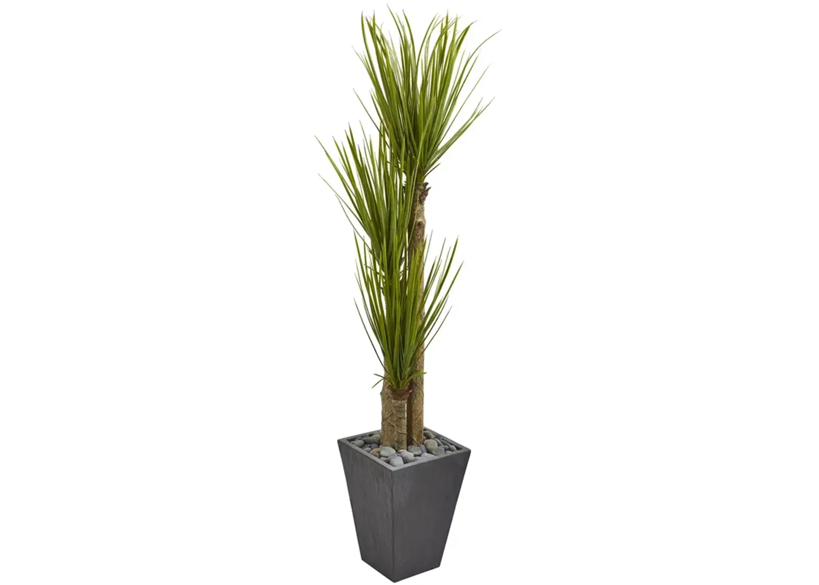 HomPlanti 5.5" Triple Stalk Yucca Artificial Plant in Slate Planter